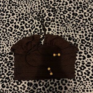 Brown Crop Top with Beaded Accents